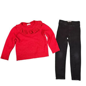 2 Piece Cat & Jack 5T Soft Red Sweater & Levis Black Skinny Pull on Jegging SZ 6